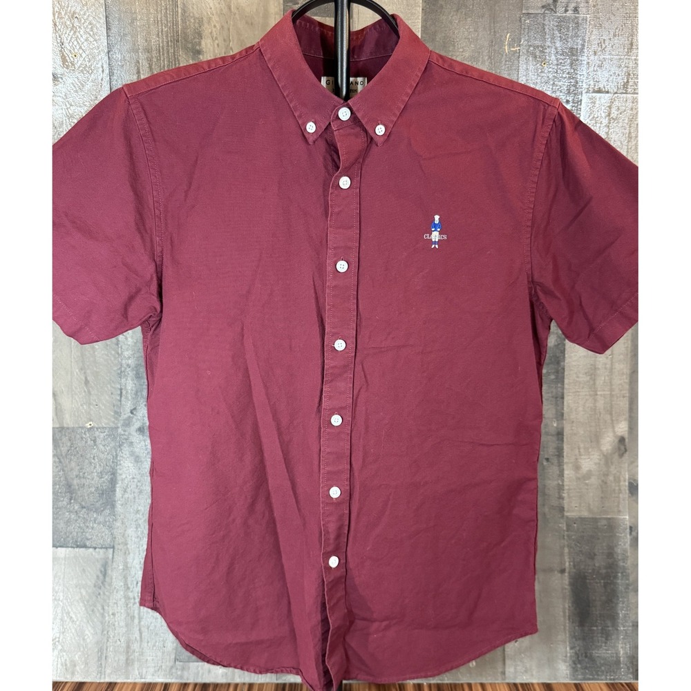 Giordano Classics Mens M Burgundy Cotton Slim Fit Short Sleeve Button Down Shirt